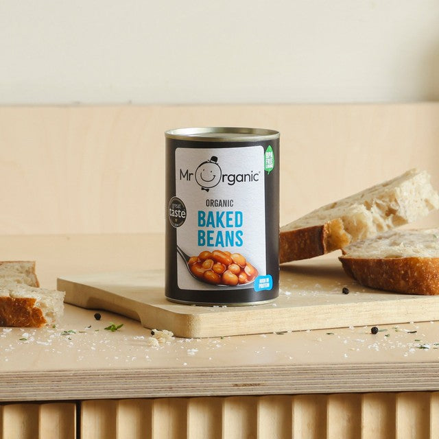 Mr Organic baked beans in tomato sauce 4x400g pack, imported from the UK