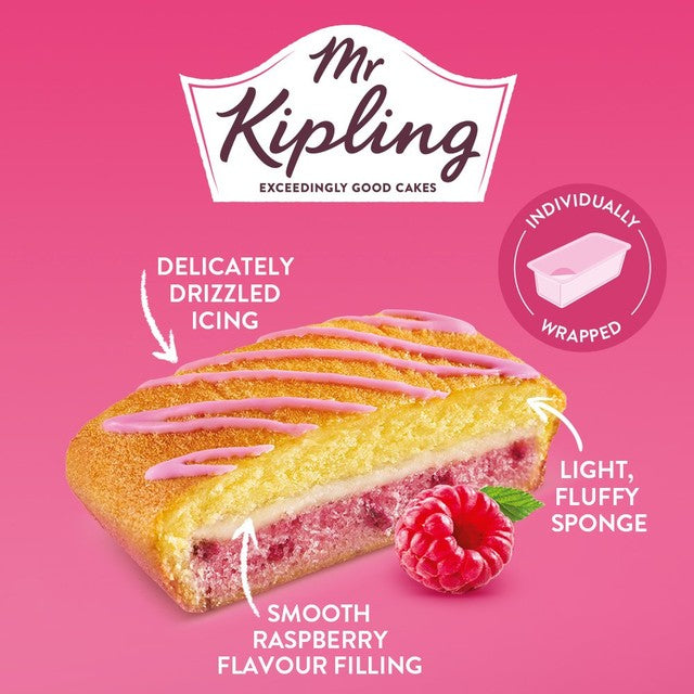 Mr Kipling Angel Cake Slices with Raspberries 6-pack, imported from the UK