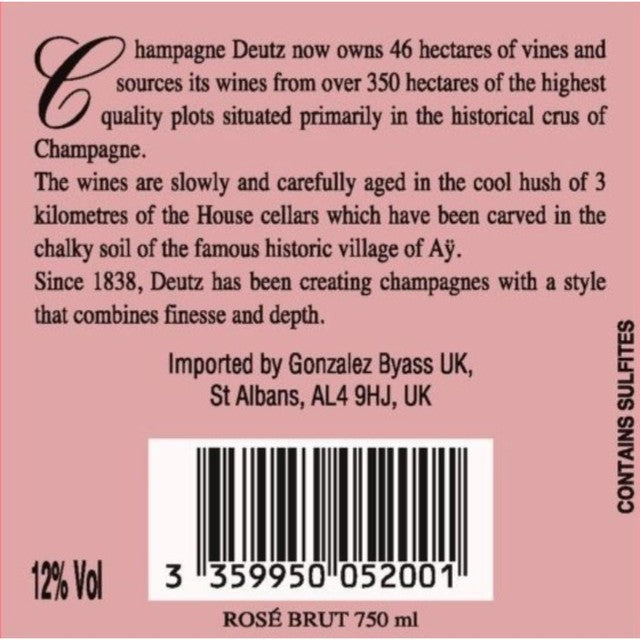 Deutz Brut Rose Champagne 75cl - British product