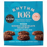 Rhythm 108 vegan double chocolate hazelnut biscuit share bag 135g, imported from the UK