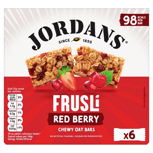Jordans Frusli Red Berry cereal bars 150g, UK version