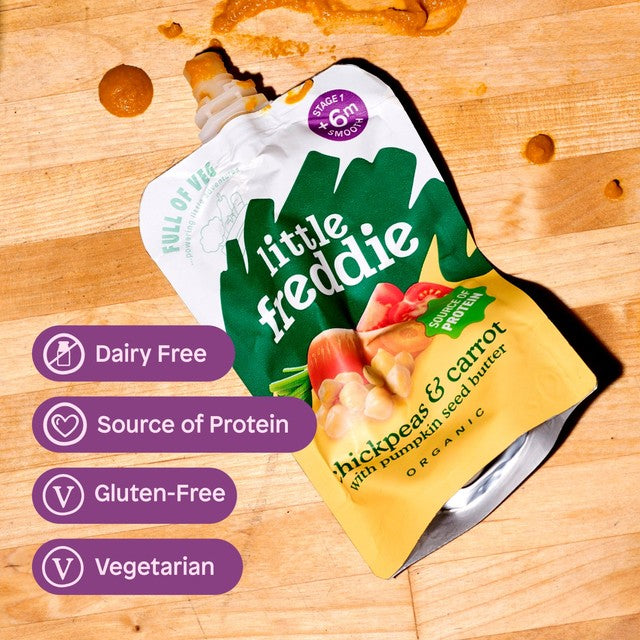 Little Freddie organic chickpea and carrot baby food pouch 100g, UK version