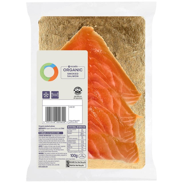 Ocado oak smoked salmon 100g, imported from the UK