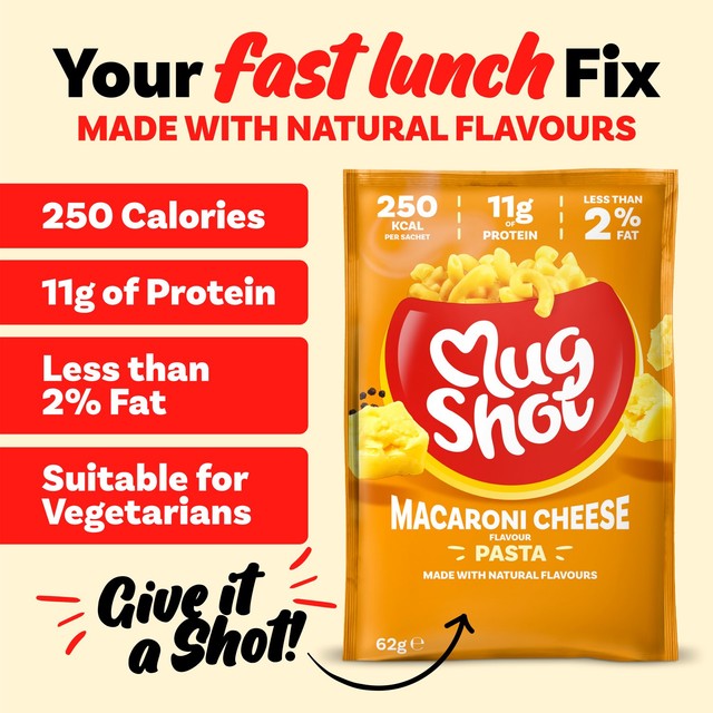 Mug Shot macaroni cheese instant pasta sachet 68g, imported from the UK