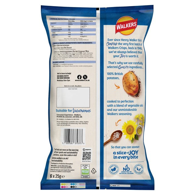 Walkers Cheese & Onion potato crisps 6 bags (British brand)