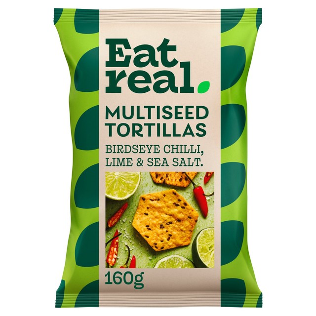Eat Real multiseed tortilla chips birdseye chilli lime (British brand)