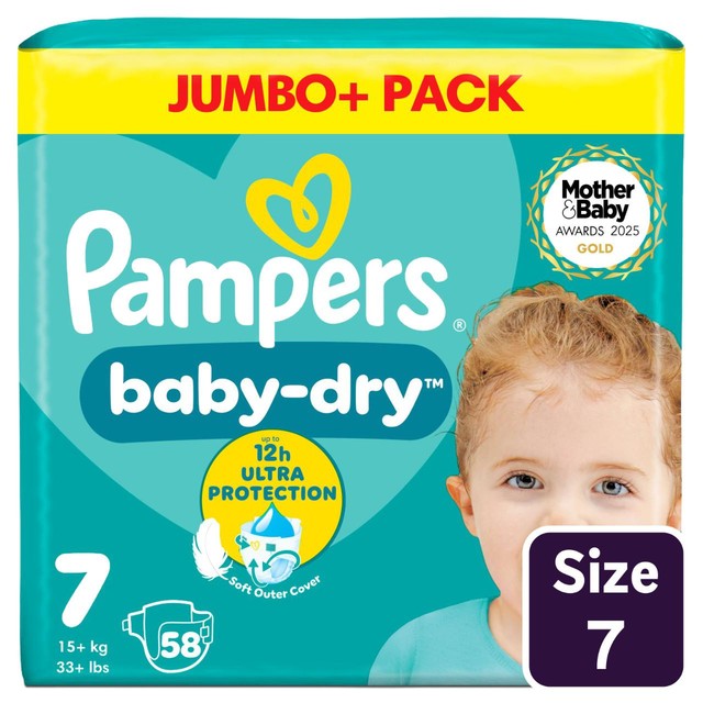 Pampers Baby-Dry Nappies Size 7 15kg+, imported from the UK