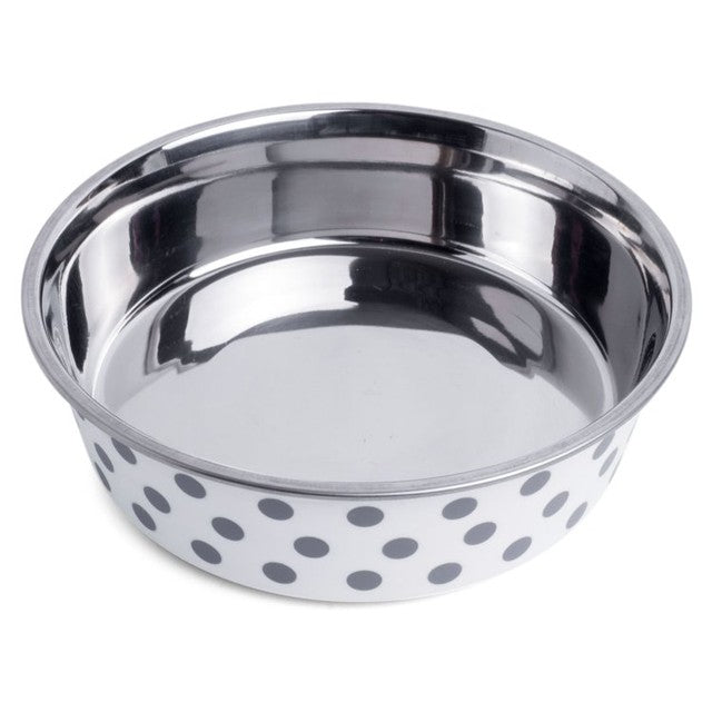 Petface Deli Grey Spots dog bowl 17cm, imported from the UK