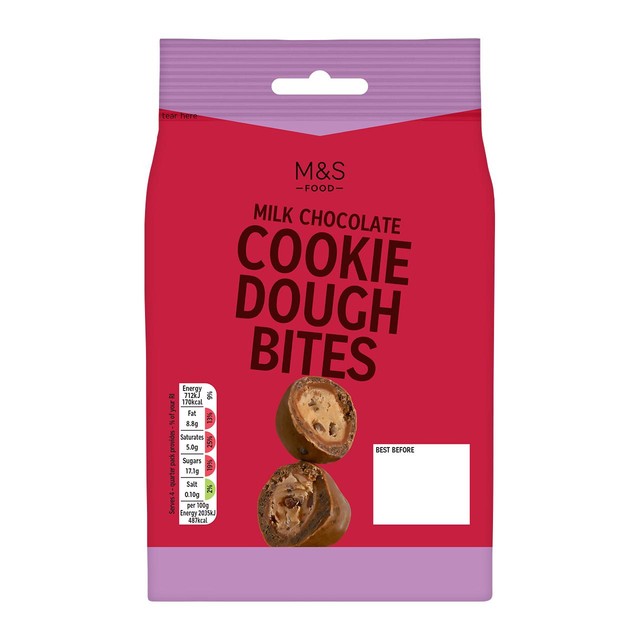 M&S milk chocolate cookie dough bites 140g, imported from the UK