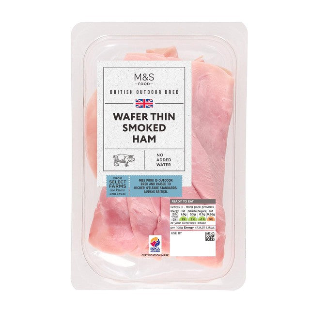 M&S smoked ham slices wafer thin 125g, imported from the UK