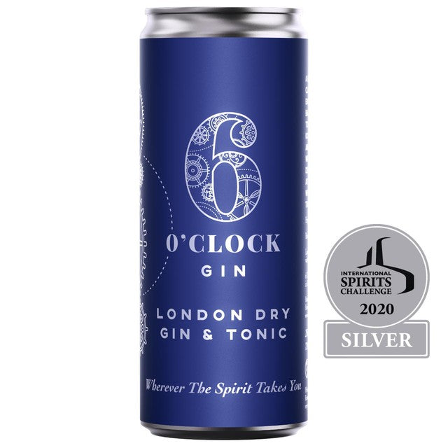 6 O'clock Gin London Dry Gin & Tonic 250ml, UK version