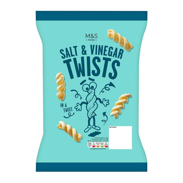 M&S Salt & Vinegar Twists 80g, imported from the UK
