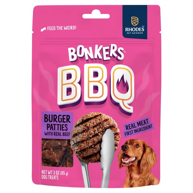 Bonkers BBQ beef burger dog treats 85g, imported from the UK