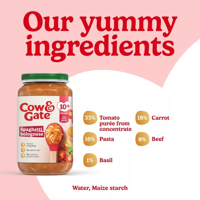 Cow & Gate spaghetti bolognese baby food 200g jar for 10+ months - British product