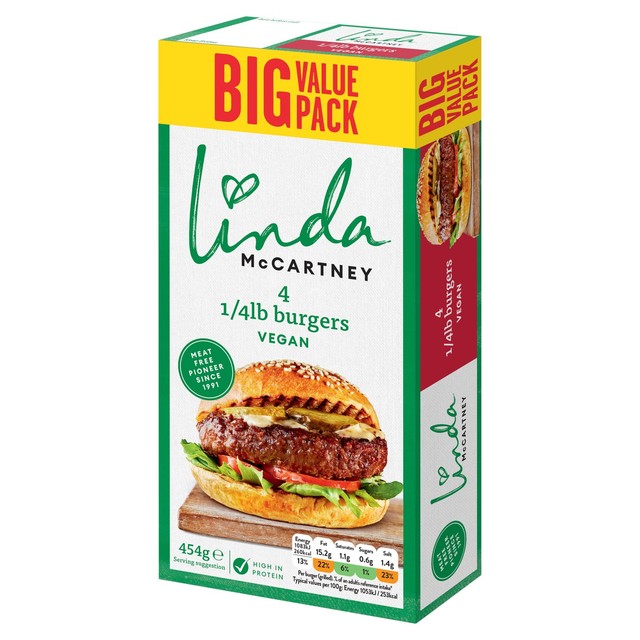 Linda McCartney quarter pounder burgers 454g, UK version