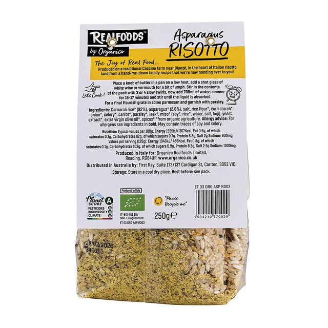 Realfoods by Organico organic asparagus risotto mix 250g, imported from the UK