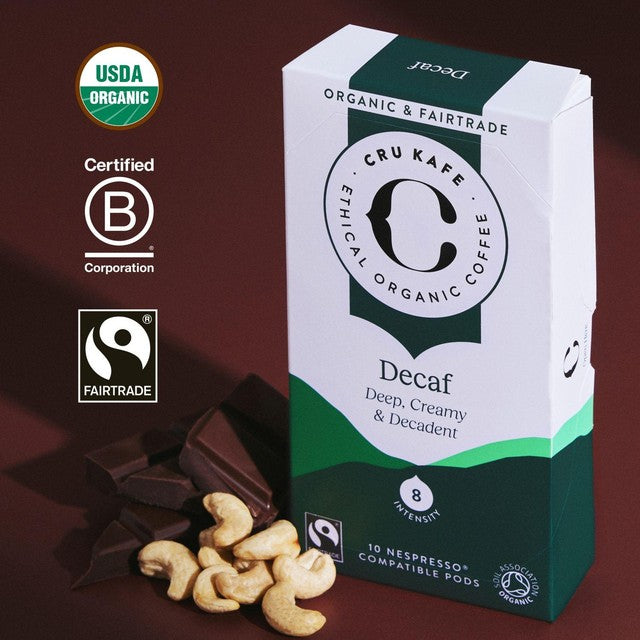 Cru Kafe Organic Fairtrade Decaf Coffee Pods 10s - British product