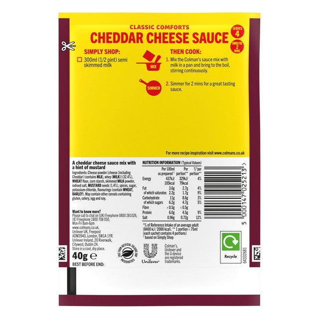Colman's cheddar cheese sauce mix 40g - British product