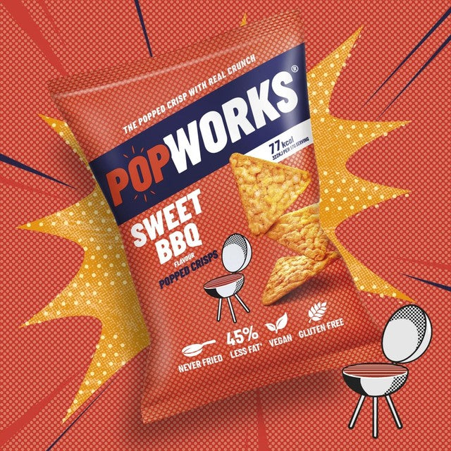 Popworks Sweet BBQ popped crisps 85g, imported from the UK