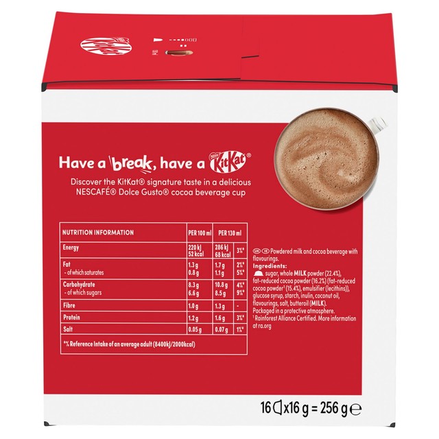 Nescafe Dolce Gusto Kit Kat hot cocoa pods 256g, imported from the UK