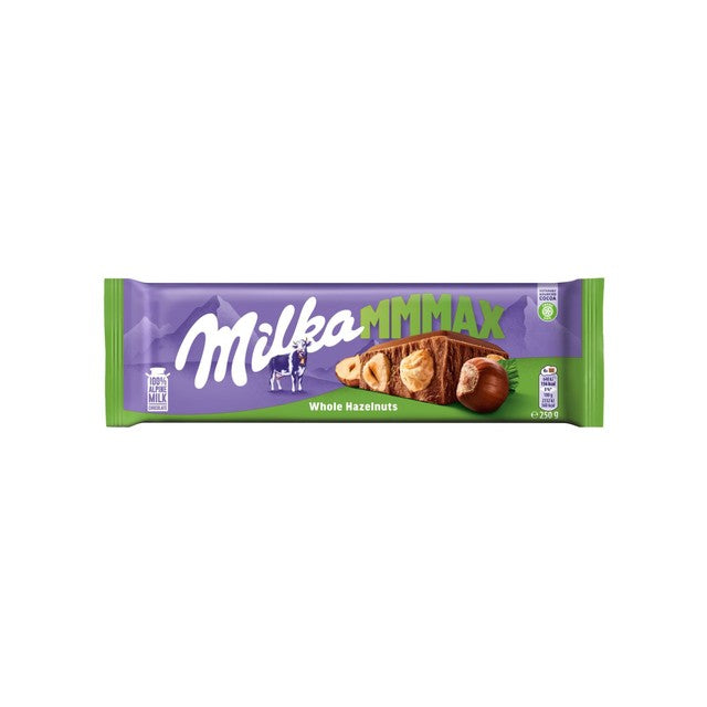 Milka hazelnut milk chocolate bar 250g, imported from the UK