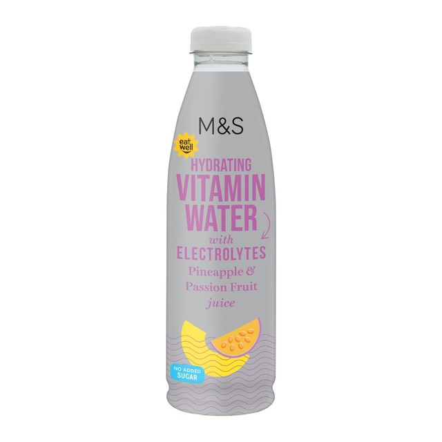 M&S pineapple passionfruit vitamin water 750ml, imported from the UK