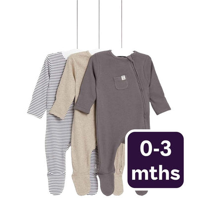 M&S Collection Mädchen Baumwoll-Schlafanzüge gestreift & unifarben, 0-3 Monate, 3er-Pack
