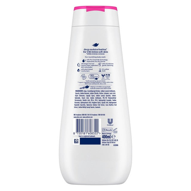Dove Advanced Replenishing Body Wash with dragon fruit and coconut cream, imported from the UK
