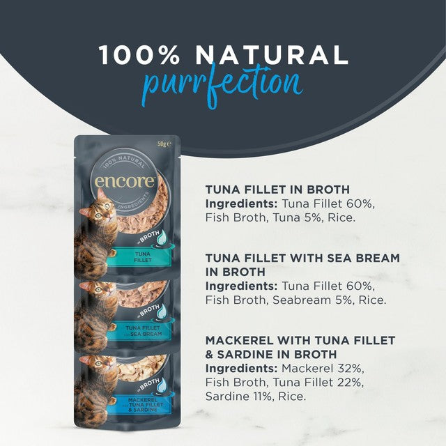 Encore cat broth pouch fish selection 5 x 50g - British product