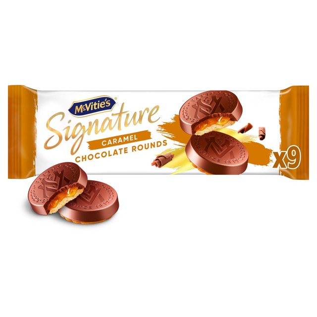McVitie's Signature Caramel Chocolate Rounds biscuits 109g, imported from the UK