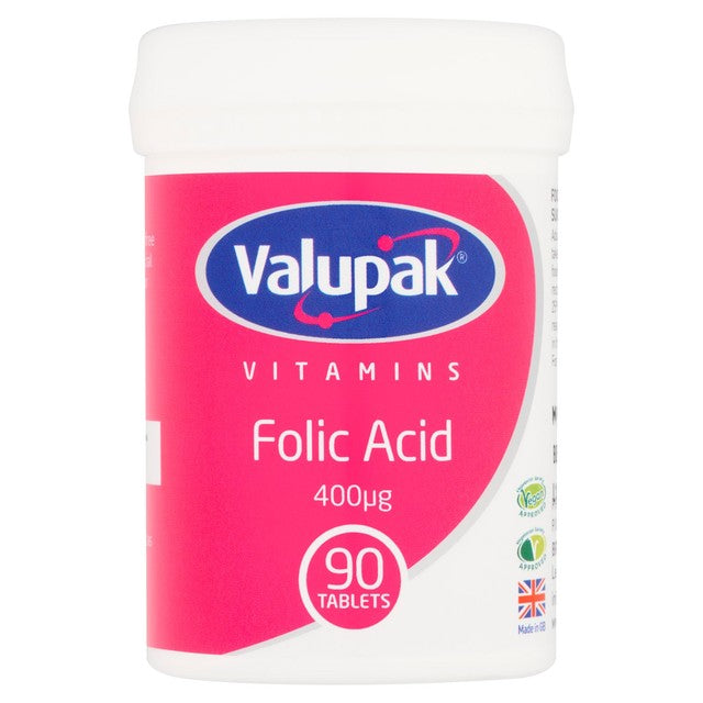 Valupak Folic Acid Tablets 400ug 90 tablets (British brand)