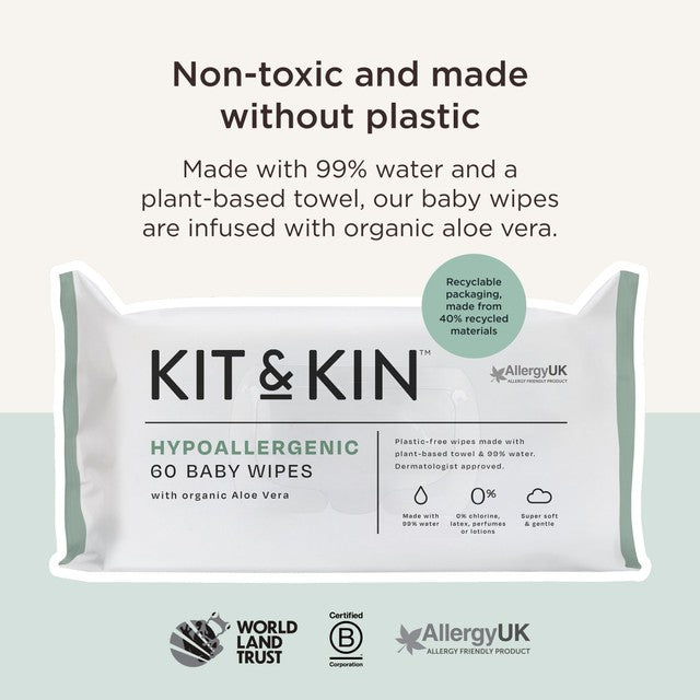 Kit & Kin hypoallergenic baby wipes 10-pack of 60 wipes, UK version