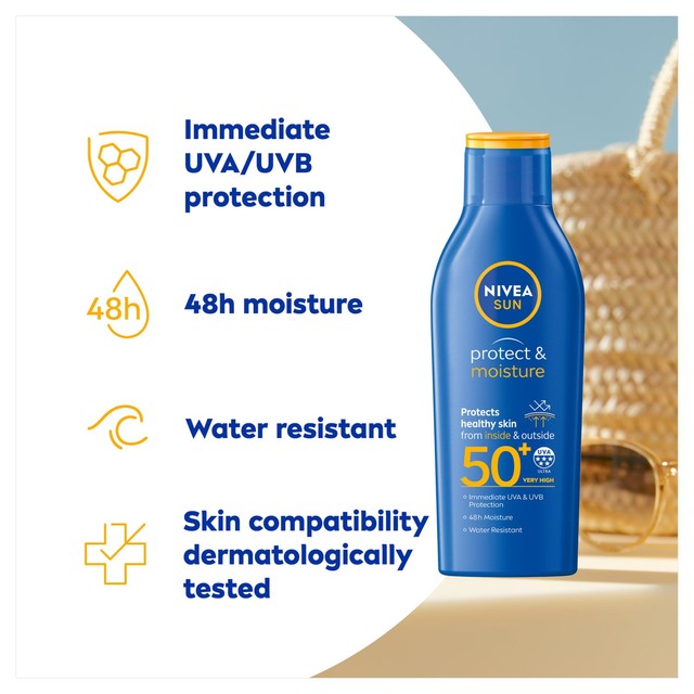 Nivea Protect & Moisture SPF 50+ lotion 200ml, imported from the UK