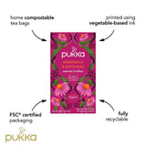 Pukka Herbs Elderberry and Echinacea fruit tea 20 compostable tea bags, imported from the UK