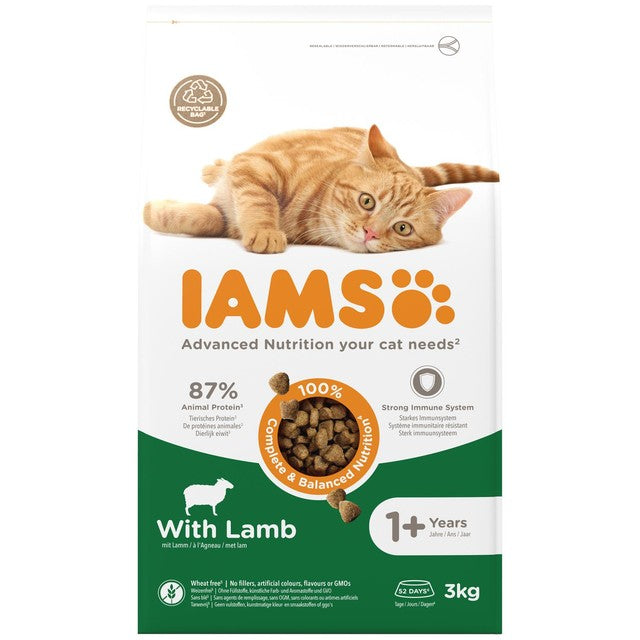 IAMS adult dry cat food lamb 3kg, UK version