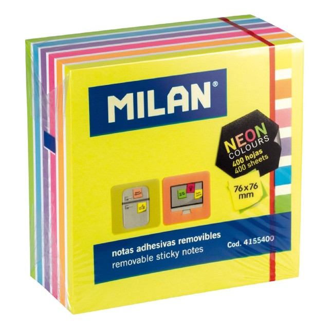 Milan adhesive notes 6 Fluo colours 76x76mm, imported from the UK