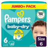 Pampers Baby-Dry nappies Size 6 (13-18kg) Jumbo+ Pack, imported from the UK