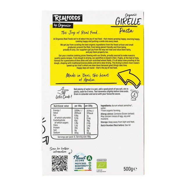 Realfoods Organic Girelle Pasta 500g, imported from the UK
