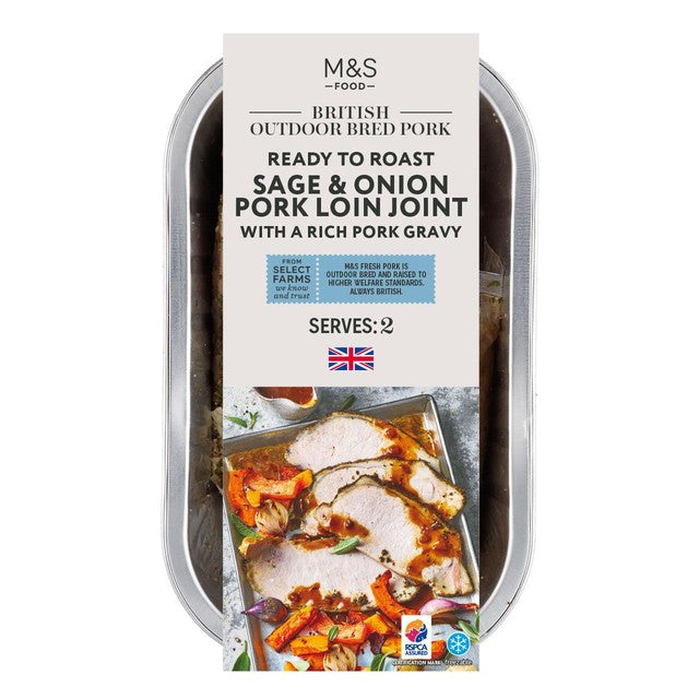 M&S sage and onion pork loin joint 670g, imported from the UK