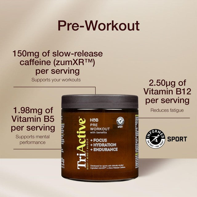 Holland & Barrett TriActive Sport Pre-Workout Blend raspberry and lime flavour 225g (British brand)