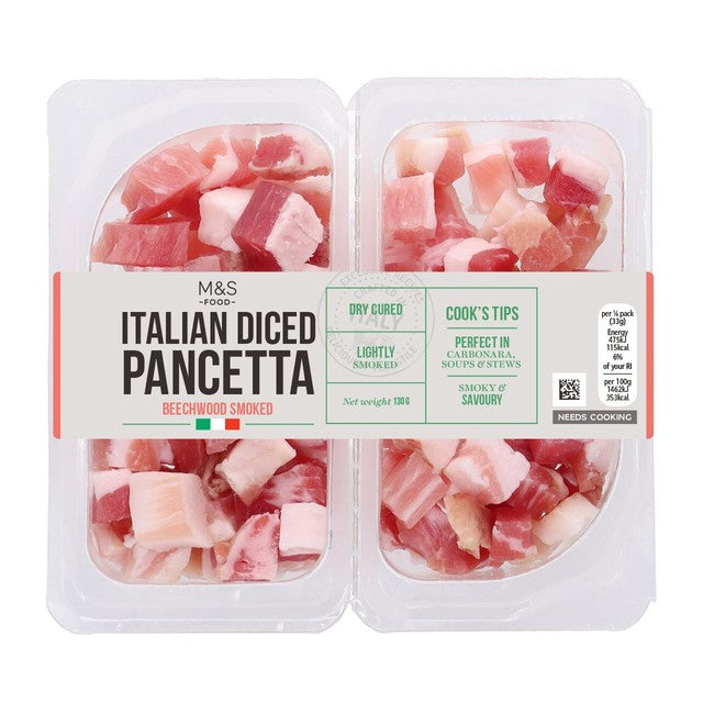 M&S Italian Diced Pancetta 130g, imported from the UK
