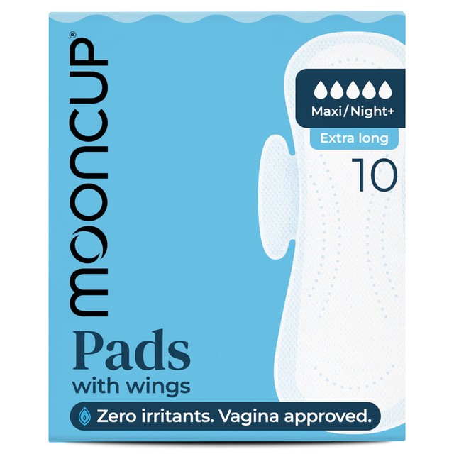 Mooncup Maxi Night+ pads 10 pack, imported from the UK