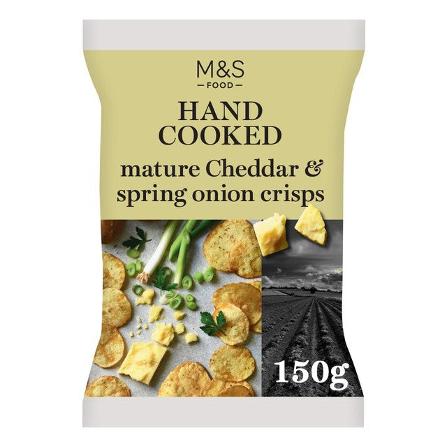 M&S Cheddar & Spring Onion Crisps 150g, imported from the UK