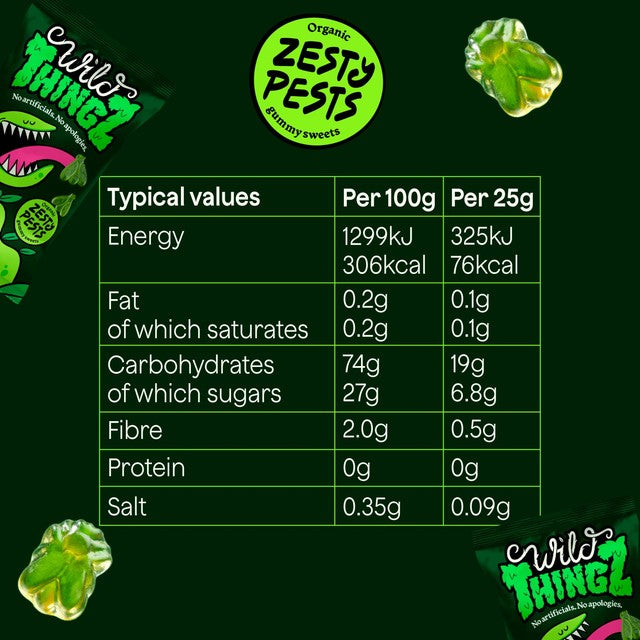 Wild Thingz Zesty Pests organic gummy sweets 130g (British brand)