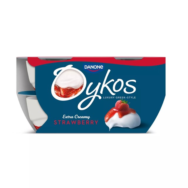 Oykos Strawberry Greek Yoghurt Dessert 4x110g, imported from the UK