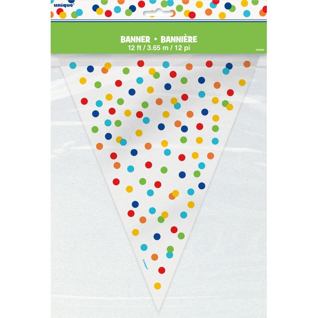 Unique Party Rainbow Polka Dot Flag Banner 12ft, imported from the UK