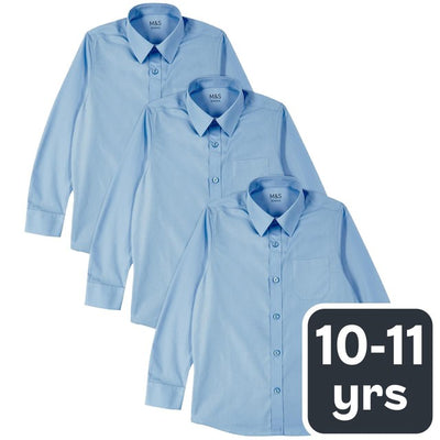 M&S M&S Boys Regular Fit Easy to Iron School Shirts Blue 10-11 Years- Buy online at McGrocer