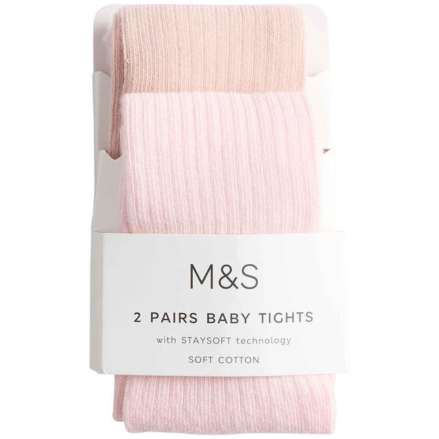 M&S Rib Tights Pink 0-6 M, imported from the UK