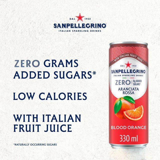 San Pellegrino Zero Blood Orange sparkling drink 6x330ml cans (British brand)