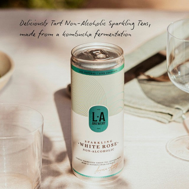La Brewery White Rose non-alcoholic sparkling tea, imported from the UK